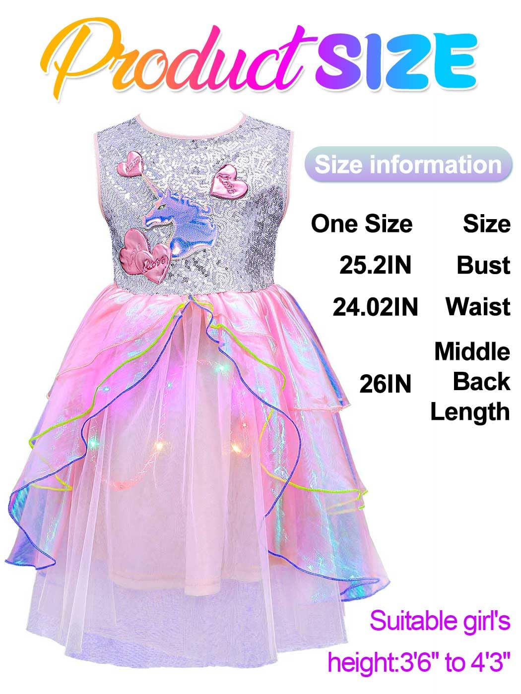 GORAIS Girls Light Up Tutu Dress Pink Sequin Princess Birthday Party Dresses for Kids - Image 4