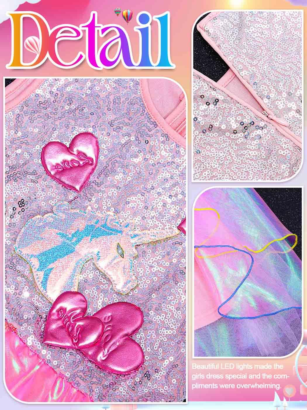 GORAIS Girls Light Up Tutu Dress Pink Sequin Princess Birthday Party Dresses for Kids - Image 5