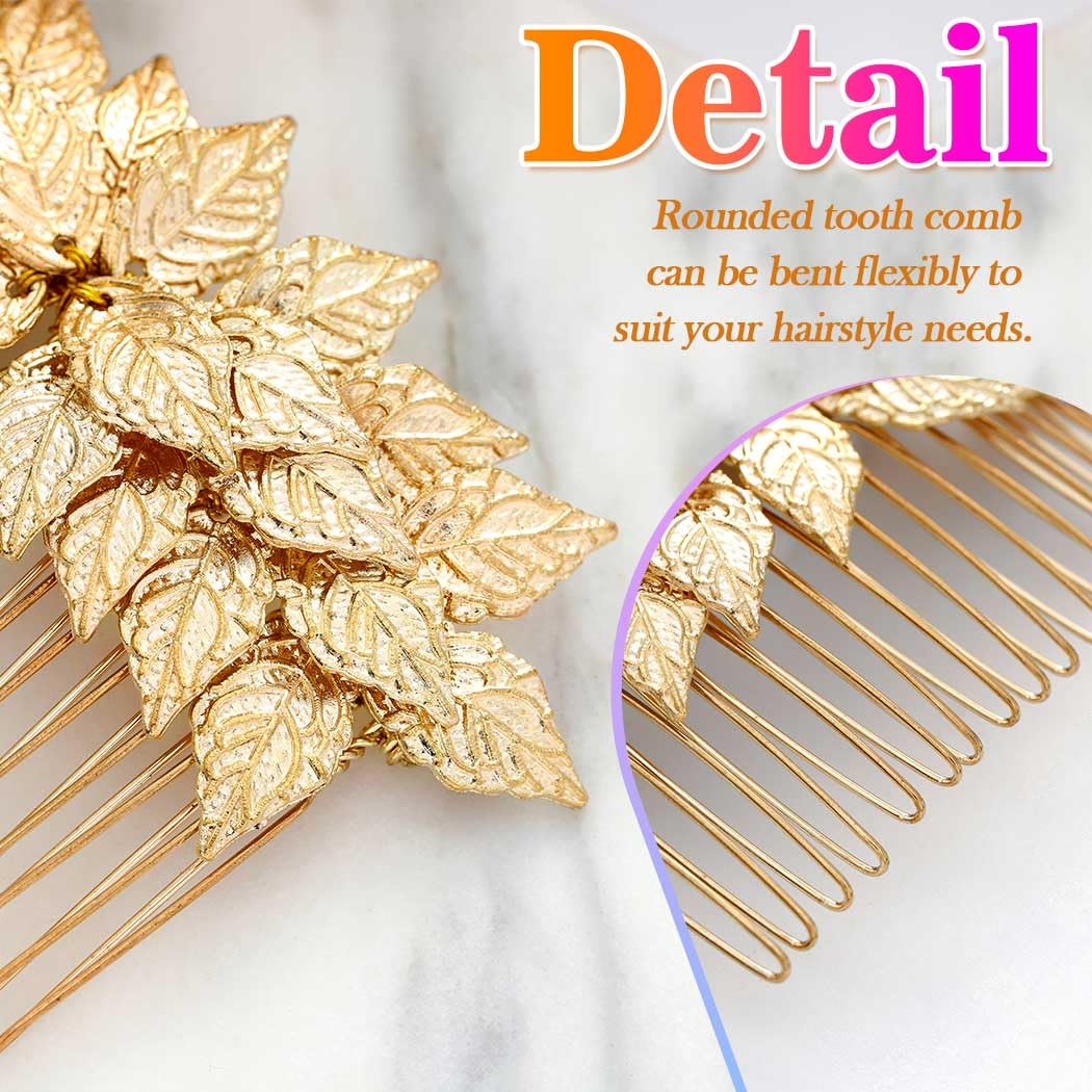 Gorais Gold Leaf Wedding Hair Comb Leaves Bridal Hair Piece Bride Hair Accessories for Women and Girls - Image 3