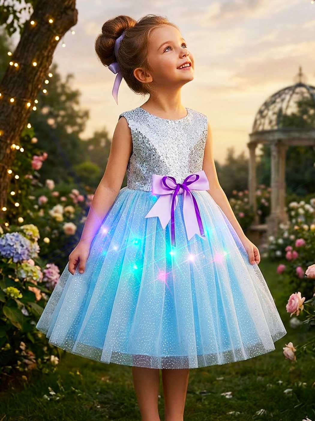 GORAIS Princess Light Up Tutu Dress Sequin LED Dresses for Girls Blue - Image 3