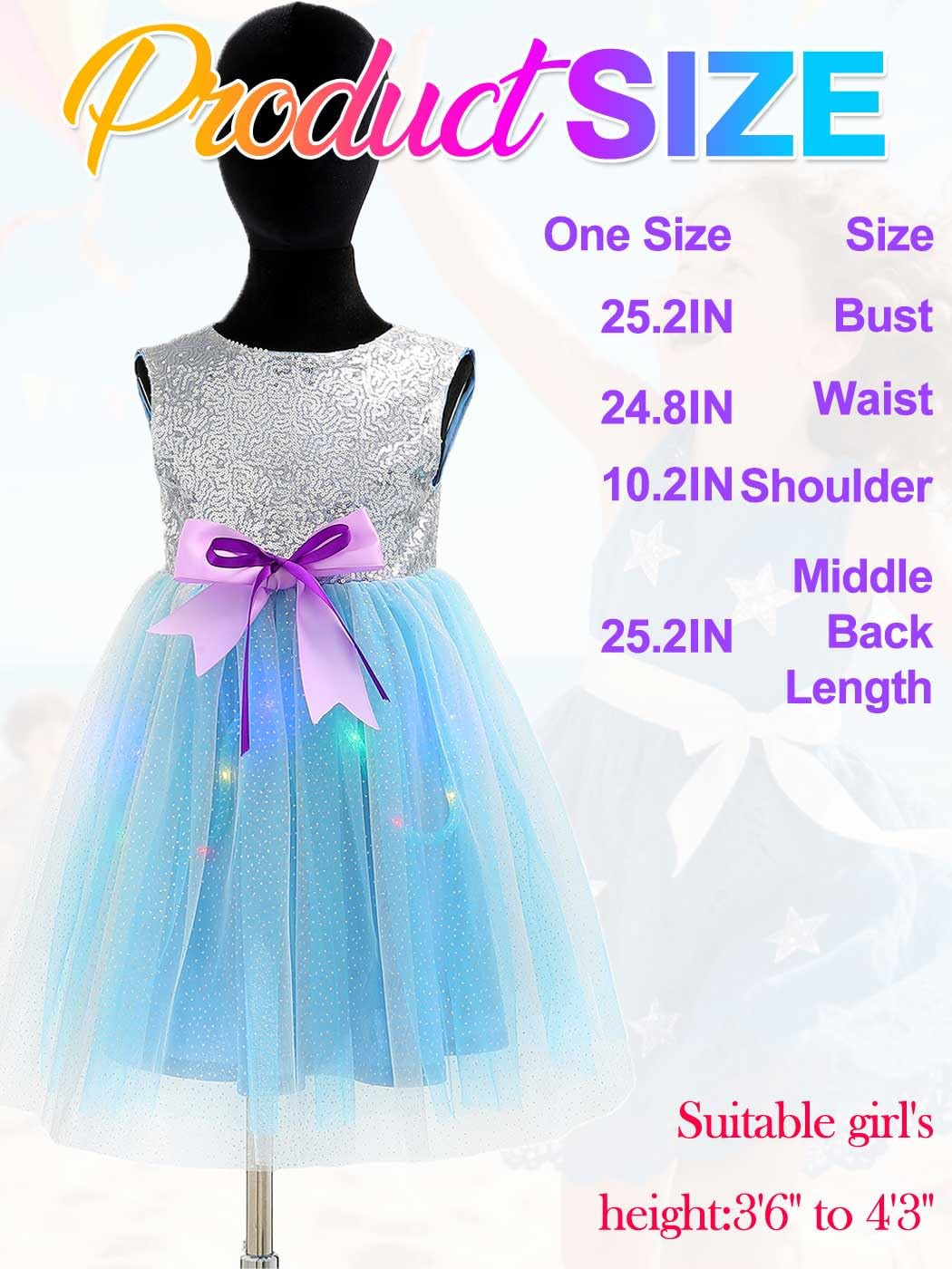 GORAIS Princess Light Up Tutu Dress Sequin LED Dresses for Girls Blue - Image 4