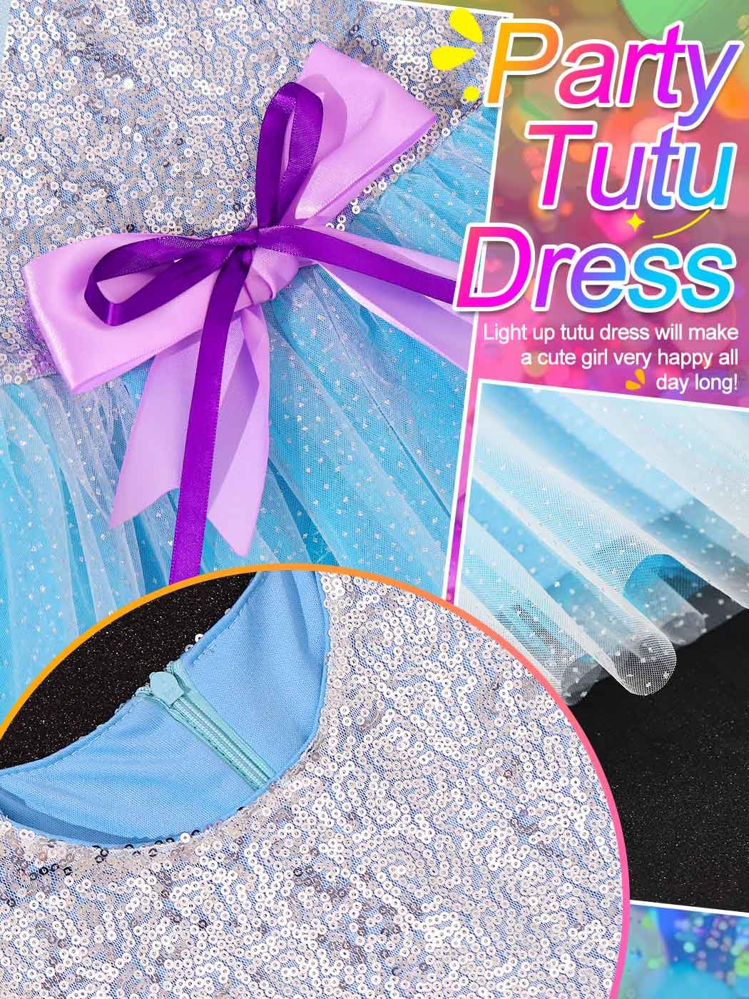 GORAIS Princess Light Up Tutu Dress Sequin LED Dresses for Girls Blue - Image 5