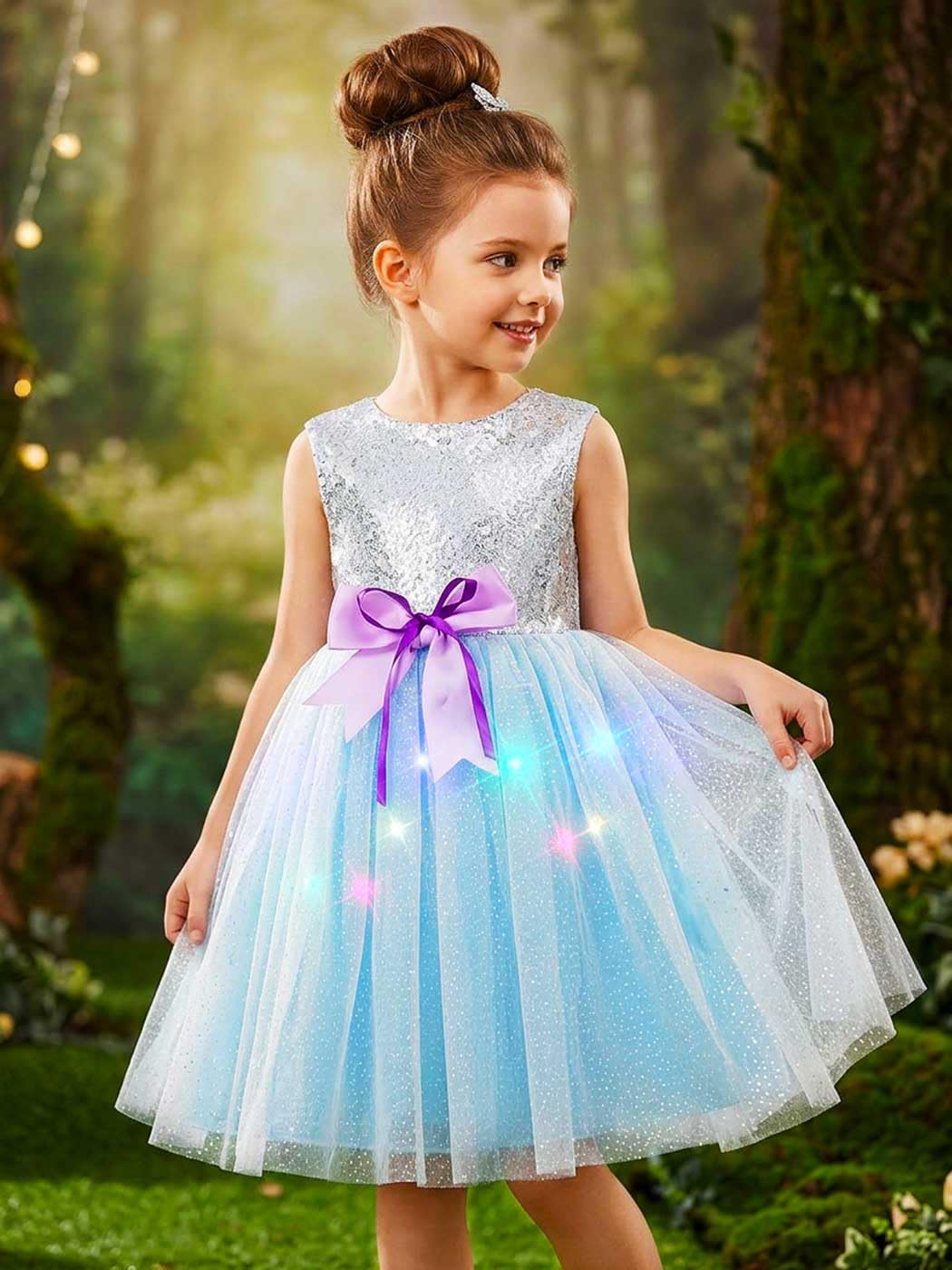 GORAIS Princess Light Up Tutu Dress Sequin LED Dresses for Girls Blue - Image 6