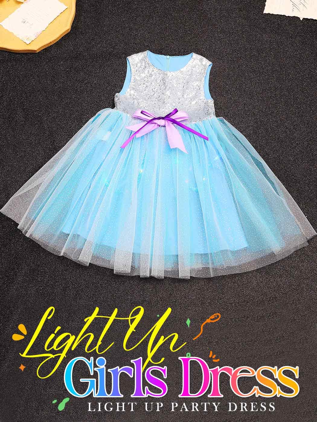 GORAIS Princess Light Up Tutu Dress Sequin LED Dresses for Girls Blue - Image 7