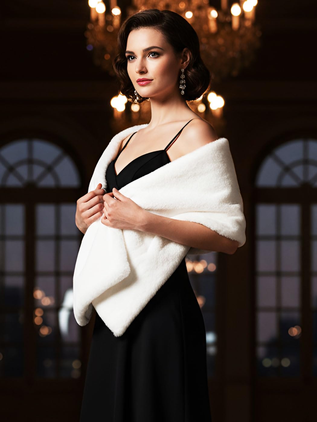 GORAIS Women's Wedding Faux Fur Shawls and Wraps Long Bridal Fur Scarf Stoles with Brooch for Bride and Bridesmaids - Image 6