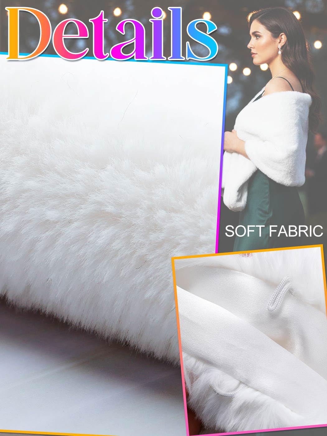 GORAIS Women's Wedding Faux Fur Shawls and Wraps Long Bridal Fur Scarf Stoles with Brooch for Bride and Bridesmaids - Image 7